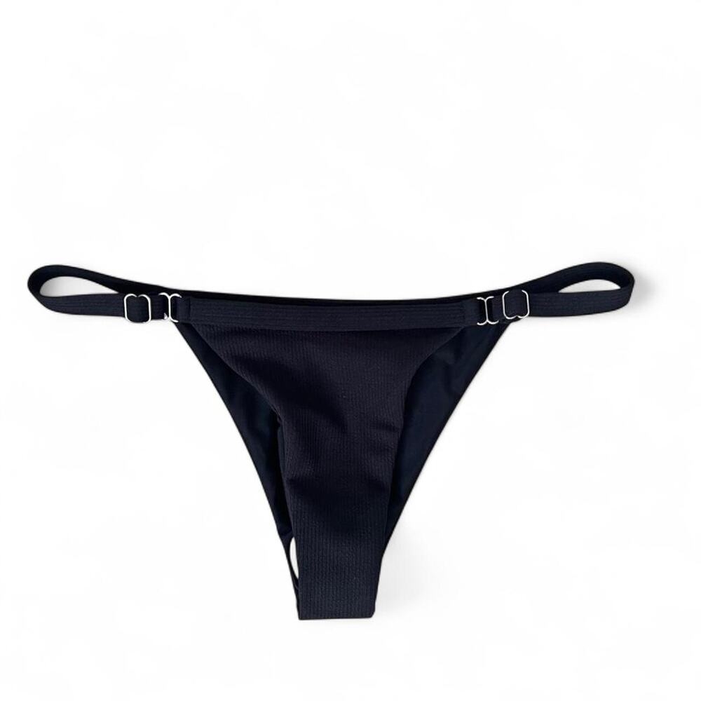 Black Adjustable Bikini Bottoms Strappy Side Minimal